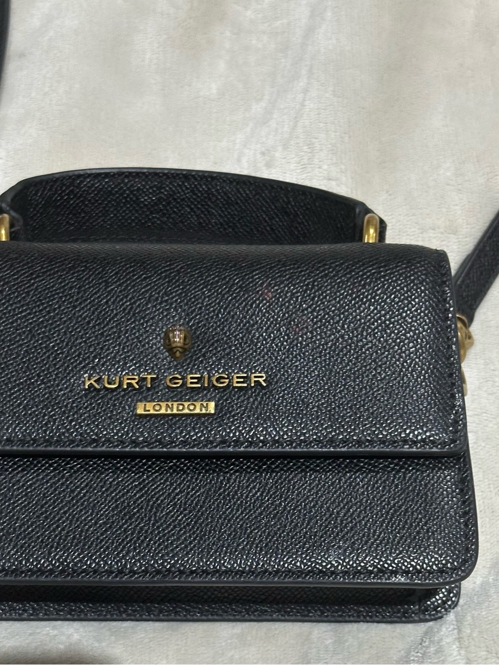 Kurt Geiger Black Pebbled Leather Crossbody with Gold Hardware